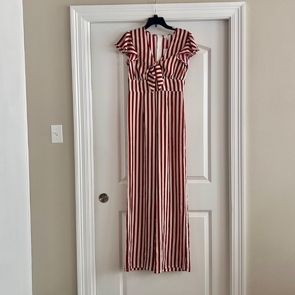 NWT red and white striped jumpsuit flutter cap sleeves bow cute sailor nautical - Picture 6 of 7